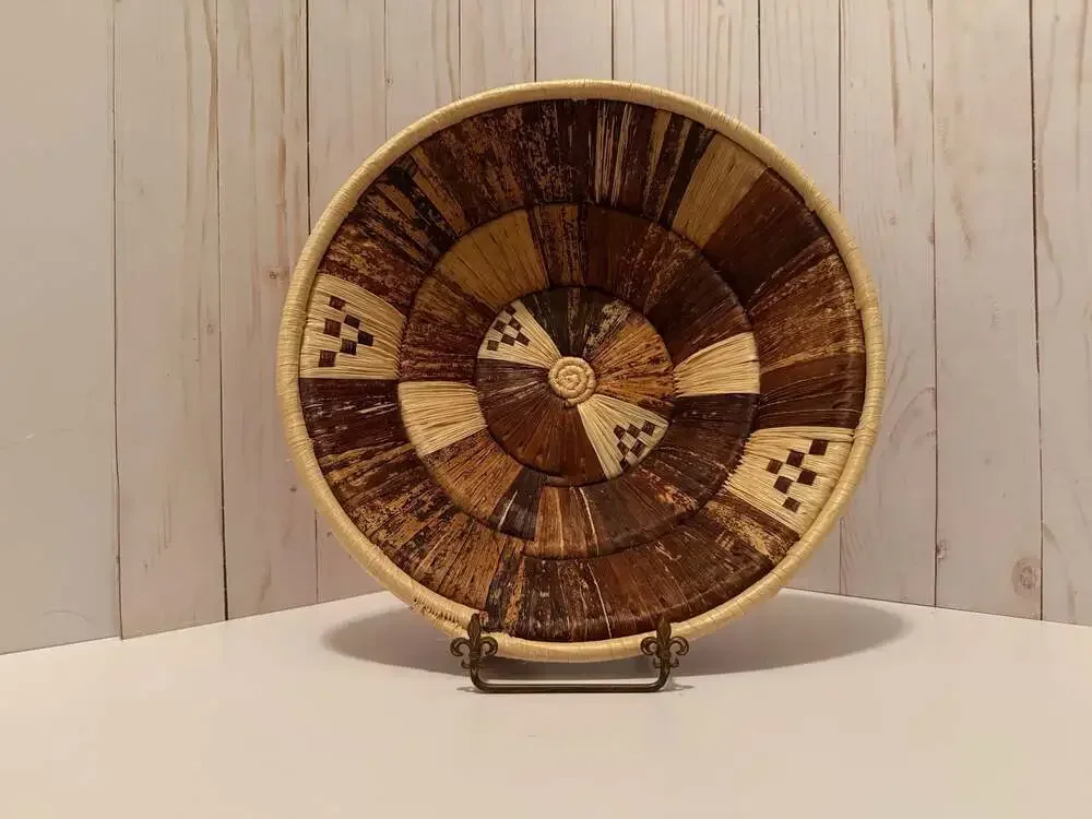 Handcrafted African Woven Banana Leaf & Raffia Basket Bowl